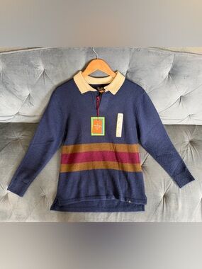 Houston White for Target Navy Blue Stripe Accent Wool Blend Sweater Size Small